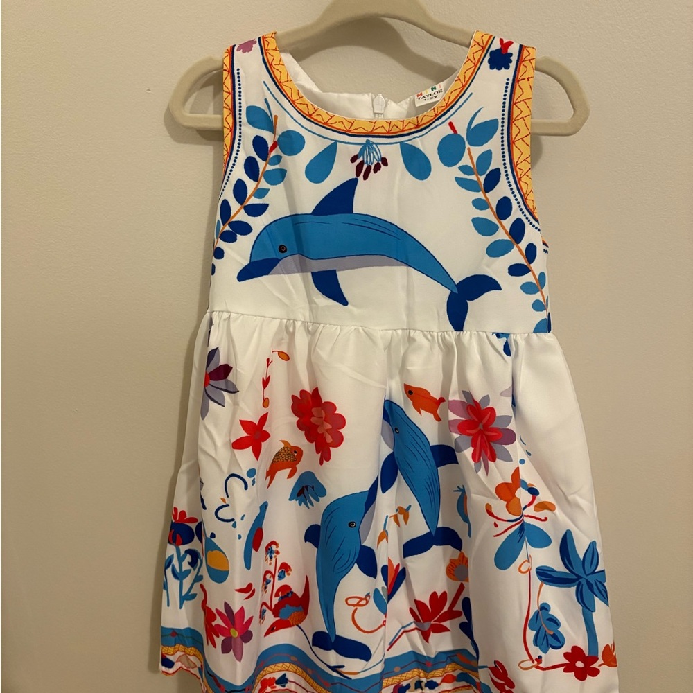 Toddler Blue and Yellow Dolphin Print Dress- Size 1-2YR